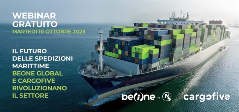 Aerial side view of cargo ship carrying container and running fo