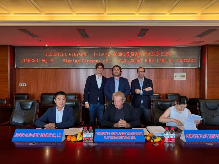 Giovanni Visentini Trasporti Fluviomarittimi – bulk carrier V Aldo in costruzione – cantiere Jangsu Dajin firma