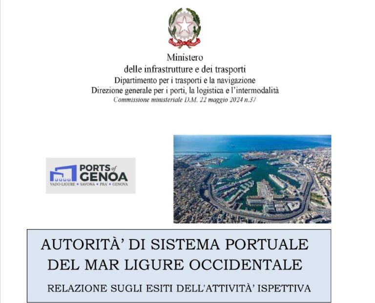 Copertina relazione attività ispettiva Mit su Adsp Genova